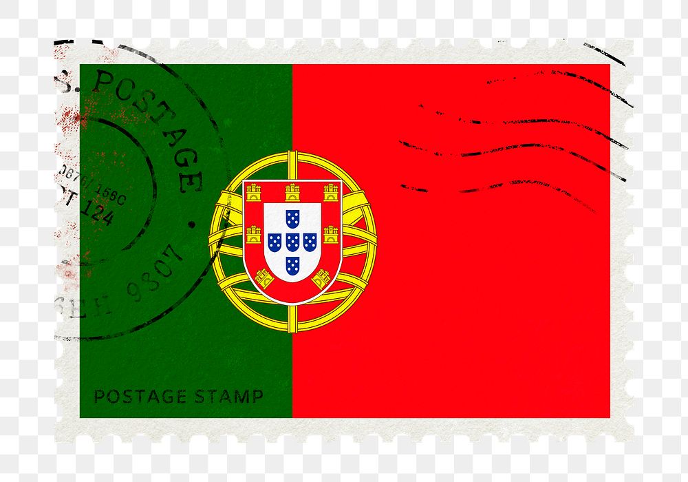 Portugal flag png post stamp sticker, transparent background
