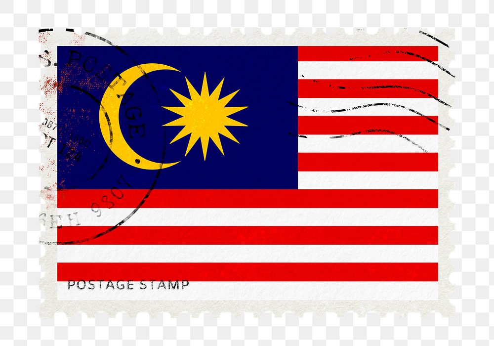 Malaysia flag png post stamp sticker, transparent background