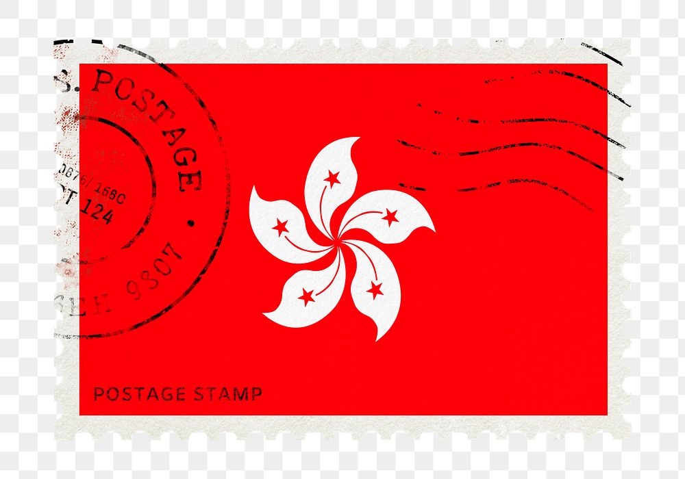 Hong Kong flag png post stamp sticker, transparent background