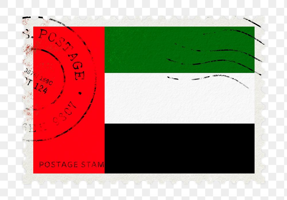 United Arab Emirates, UAE flag png post stamp sticker, transparent background