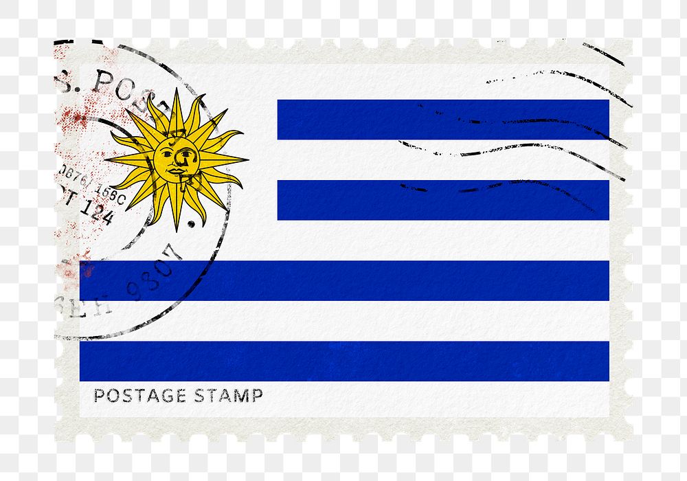 Uruguay flag png post stamp sticker, transparent background