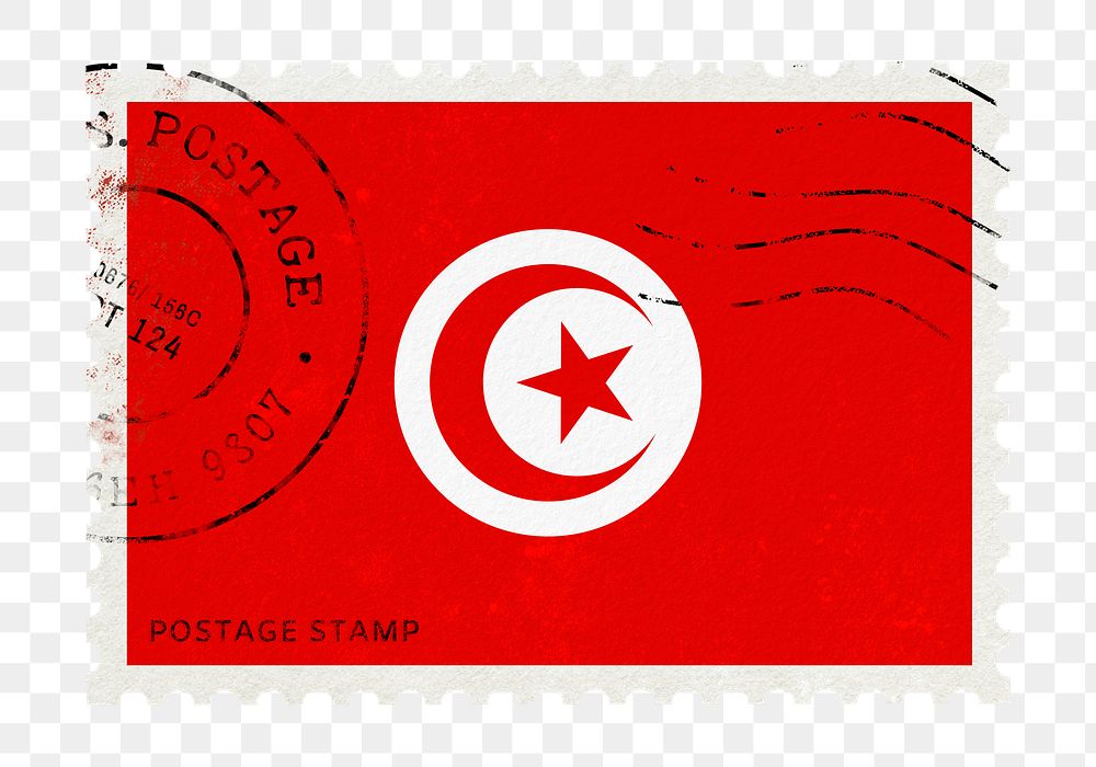 Tunisia flag png post stamp sticker, transparent background