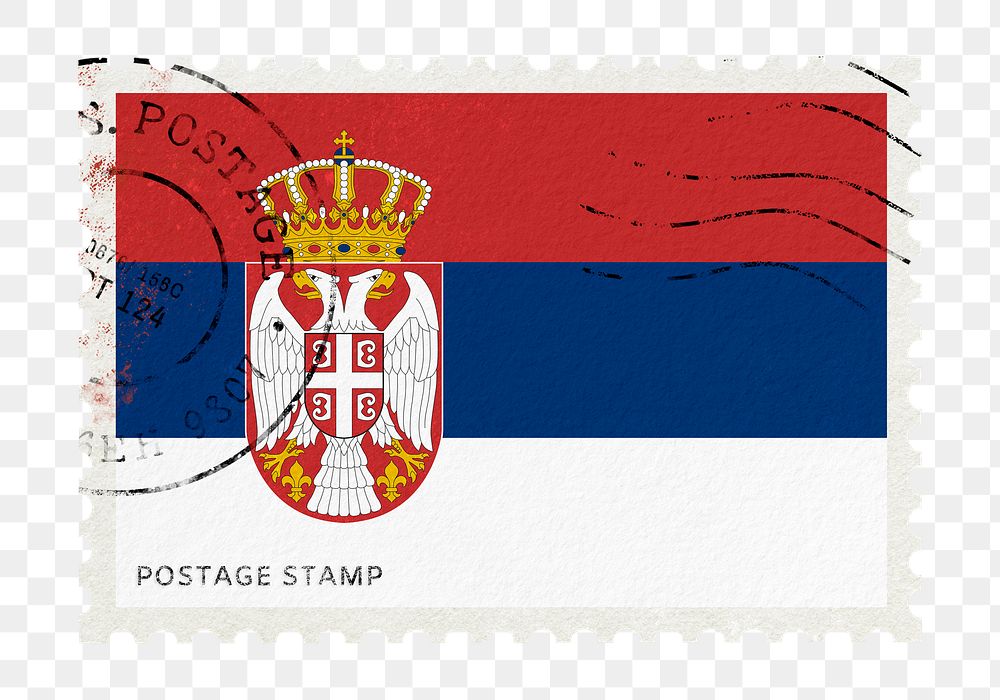 Serbia flag png post stamp sticker, transparent background