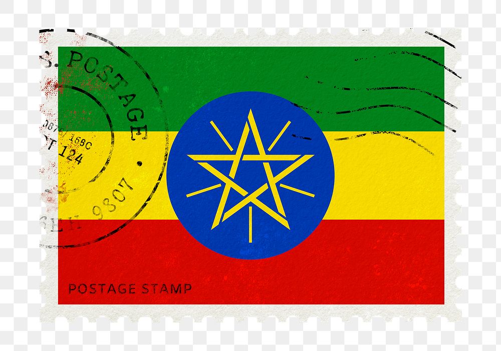 Ethiopia flag png post stamp sticker, transparent background