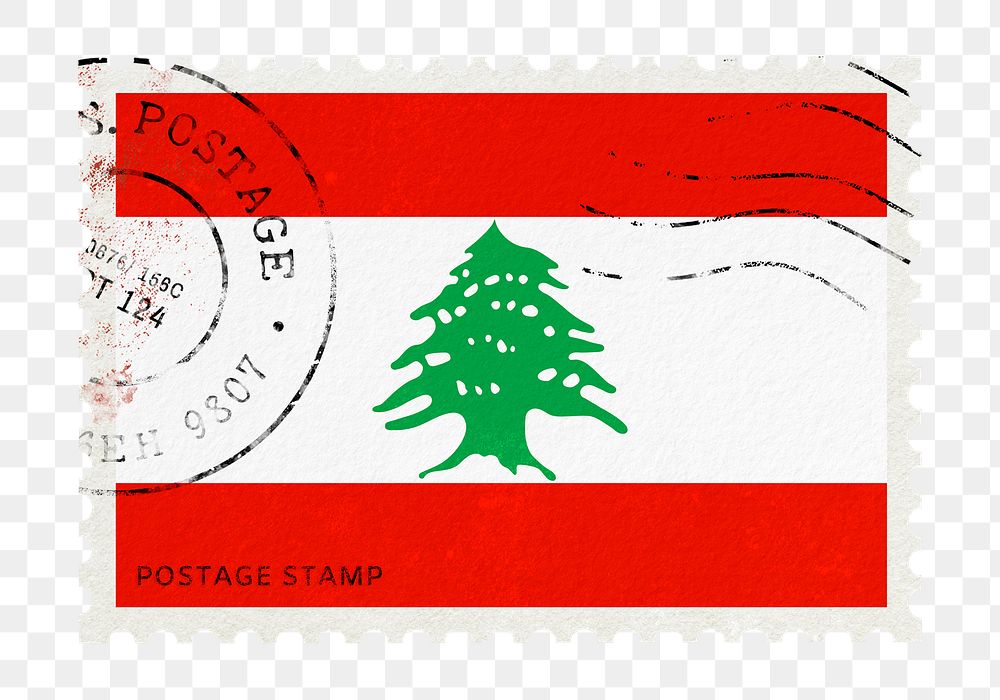 Lebanon flag png post stamp sticker, transparent background