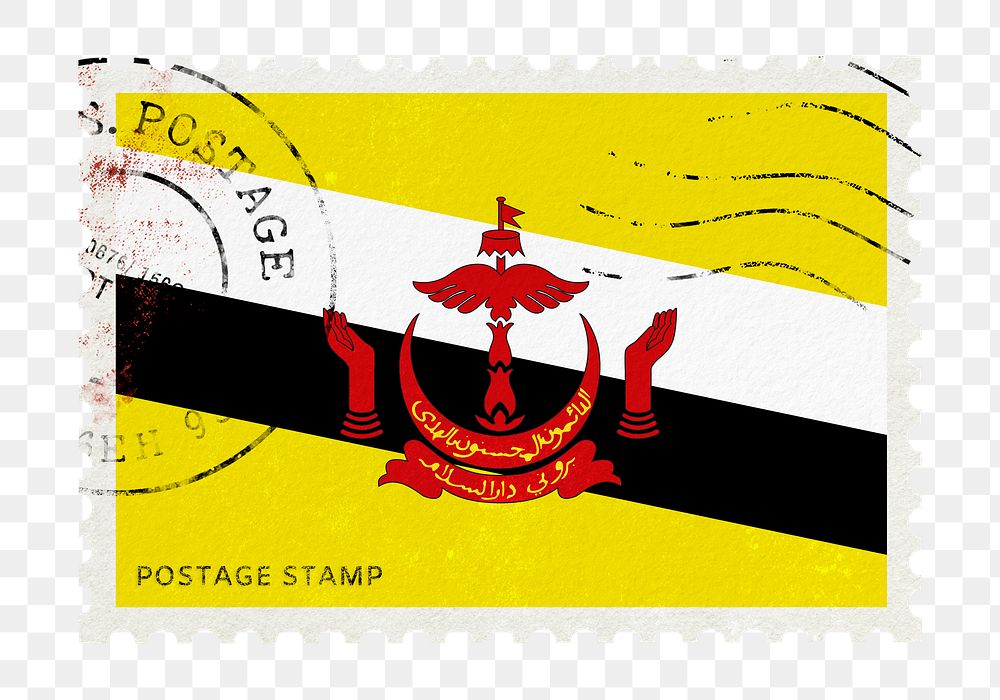 Brunei flag png post stamp sticker, transparent background
