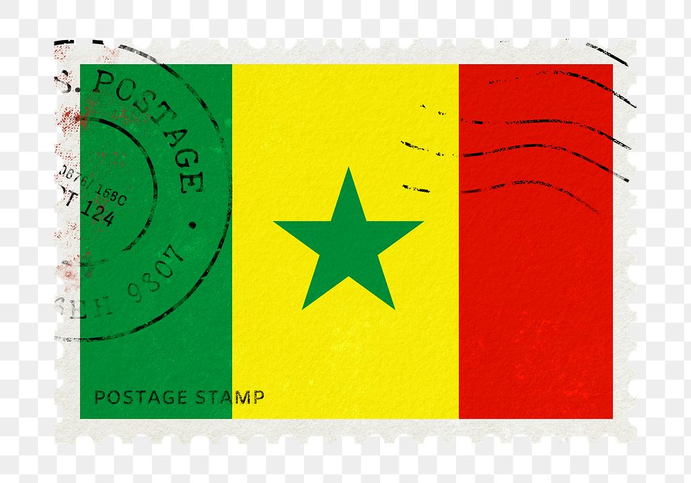 Senegal flag png post stamp sticker, transparent background