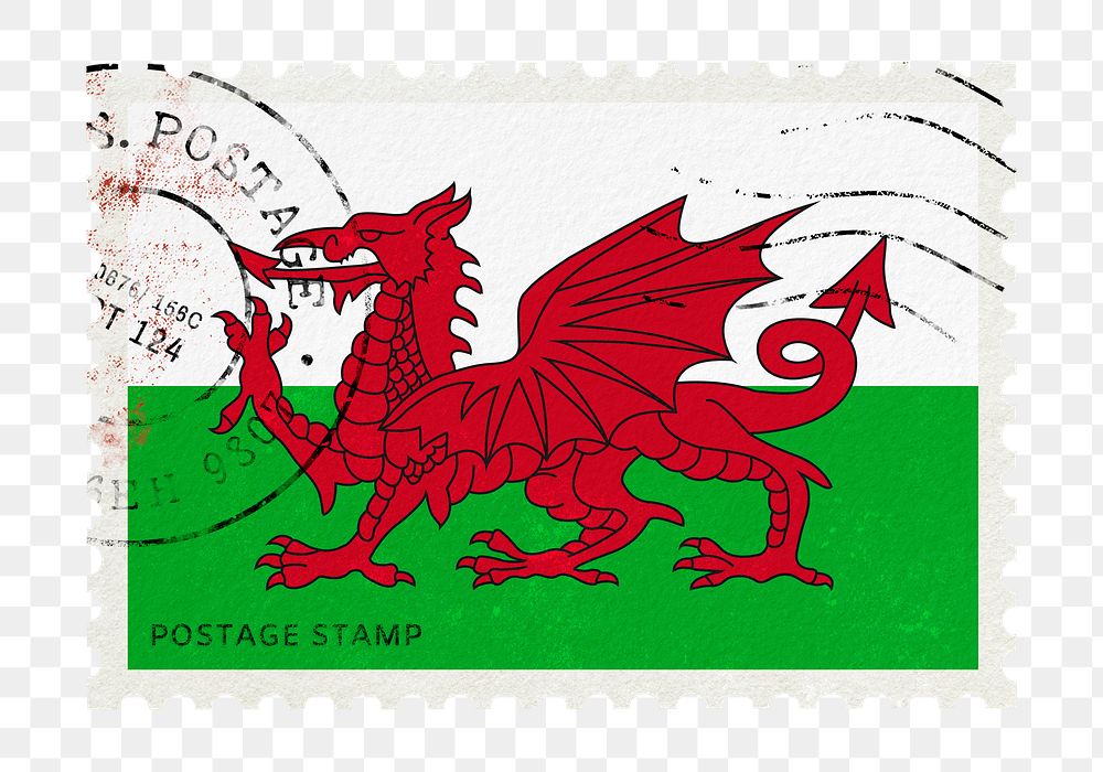 Wales flag png post stamp sticker, transparent background