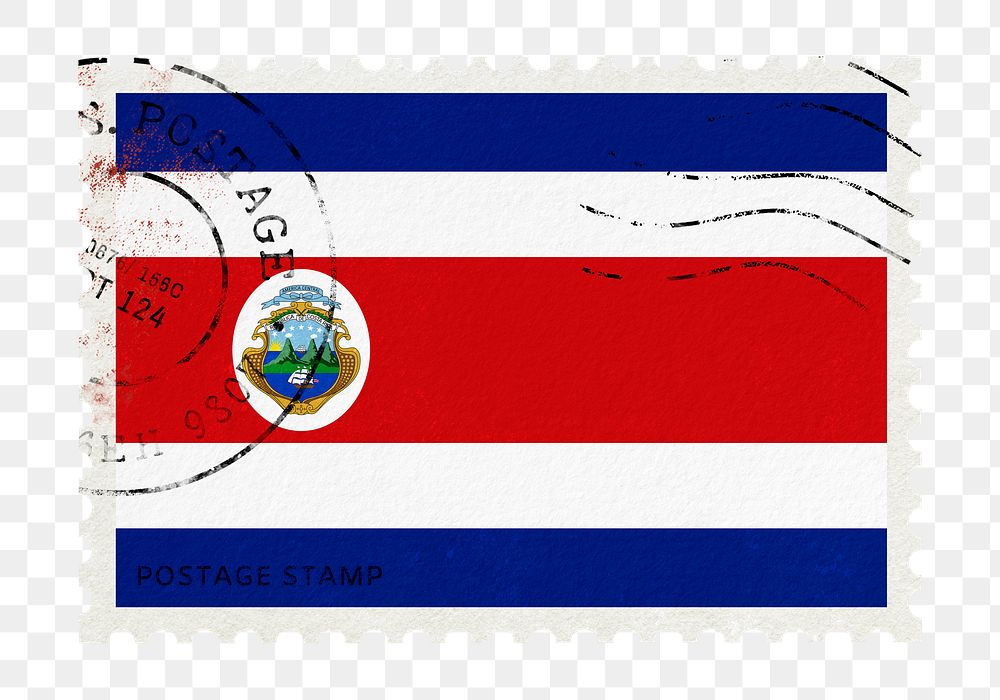 Costa Rica flag png post stamp sticker, transparent background