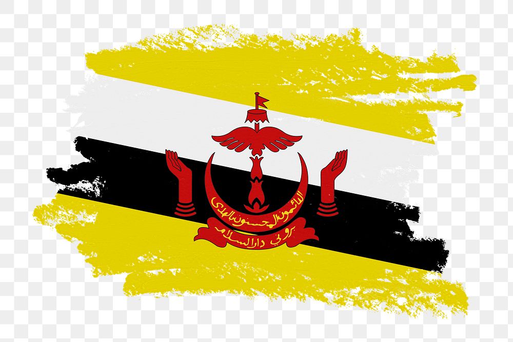 Flag of Brunei png sticker, paint stroke design, transparent background