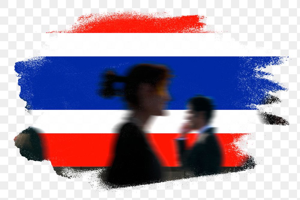 Thailand png flag brush stroke sticker, silhouette people, transparent background