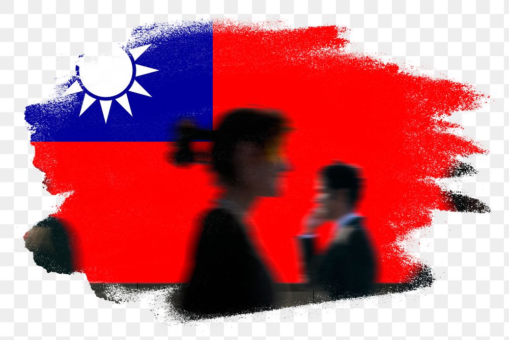 Taiwan png flag brush stroke sticker, silhouette people, transparent background