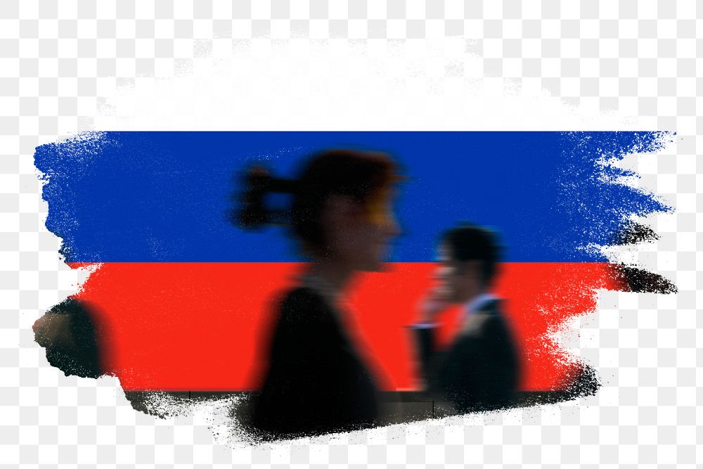 Russia png flag brush stroke sticker, silhouette people, transparent background