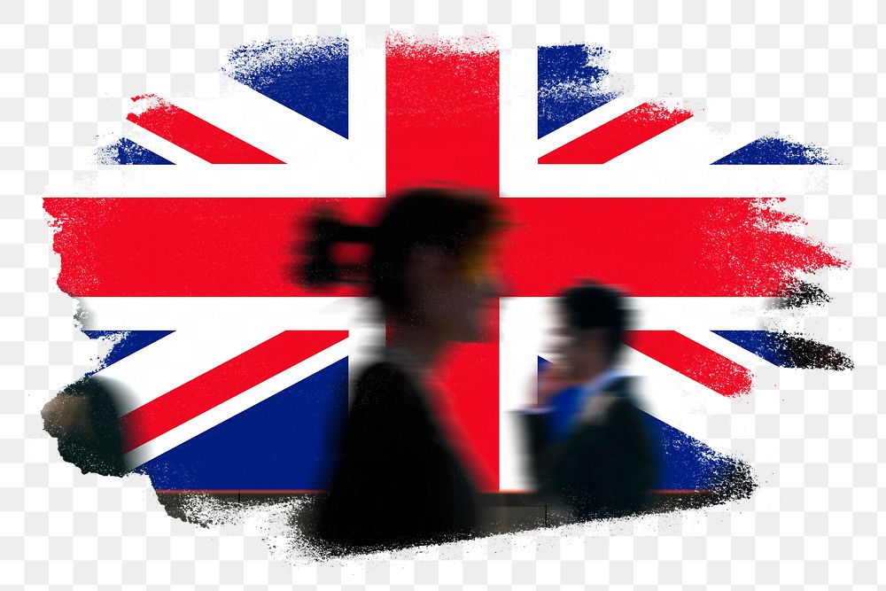 United Kingdom, UK png flag brush stroke sticker, silhouette people, transparent background