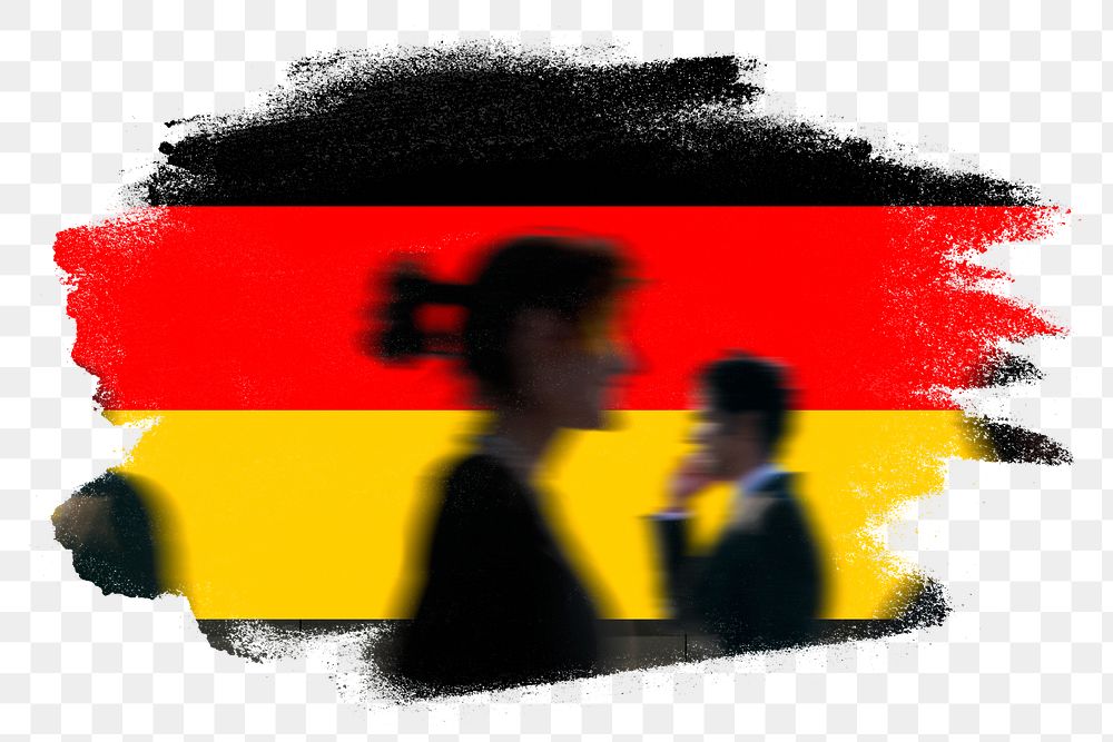 Germany png flag brush stroke sticker, silhouette people, transparent background