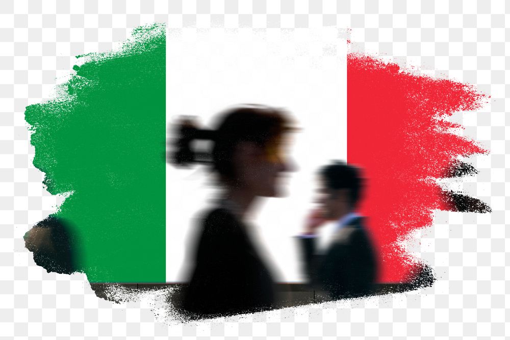 Italy png flag brush stroke sticker, silhouette people, transparent background