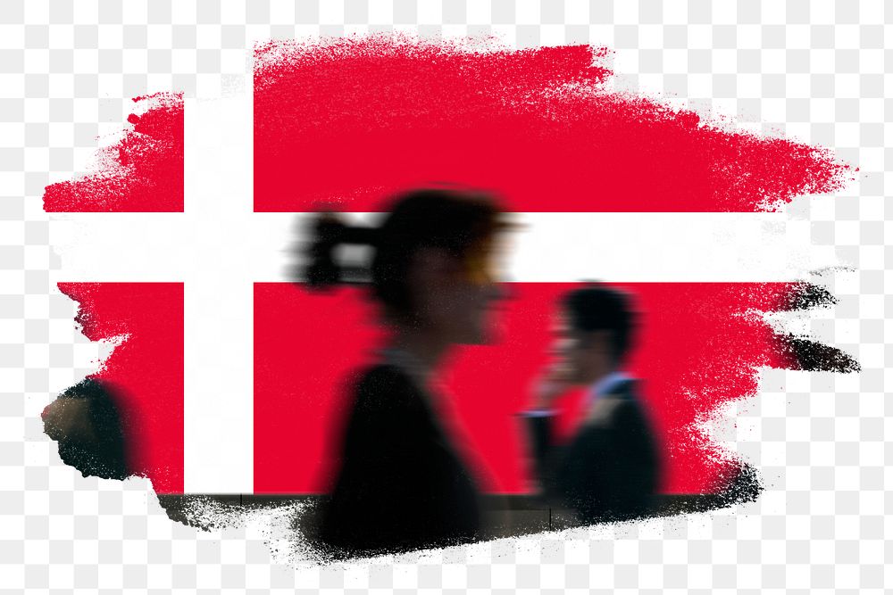 Denmark png flag brush stroke sticker, silhouette people, transparent background