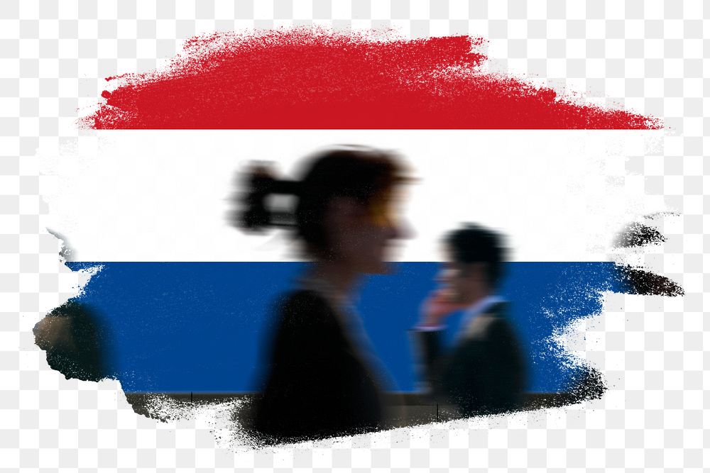 Netherlands png flag brush stroke sticker, silhouette people, transparent background