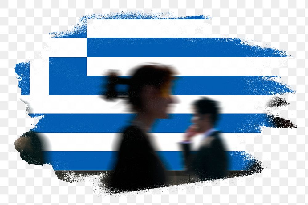Greece png flag brush stroke sticker, silhouette people, transparent background
