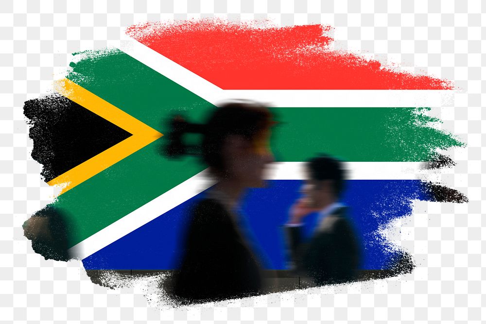 South African png flag brush stroke sticker, silhouette people, transparent background