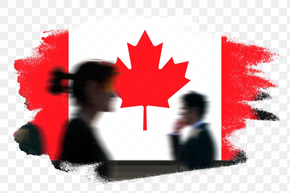 Canada png flag brush stroke sticker, silhouette people, transparent background