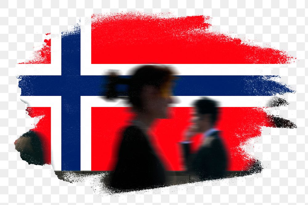 Iceland png flag brush stroke sticker, silhouette people, transparent background