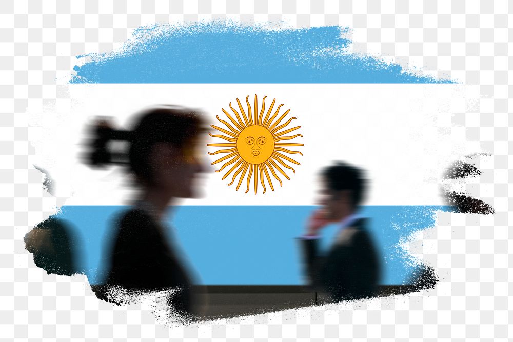 Argentina png flag brush stroke sticker, silhouette people, transparent background