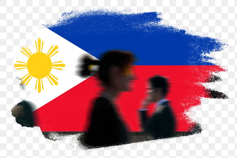 Philippines png flag brush stroke sticker, silhouette people, transparent background