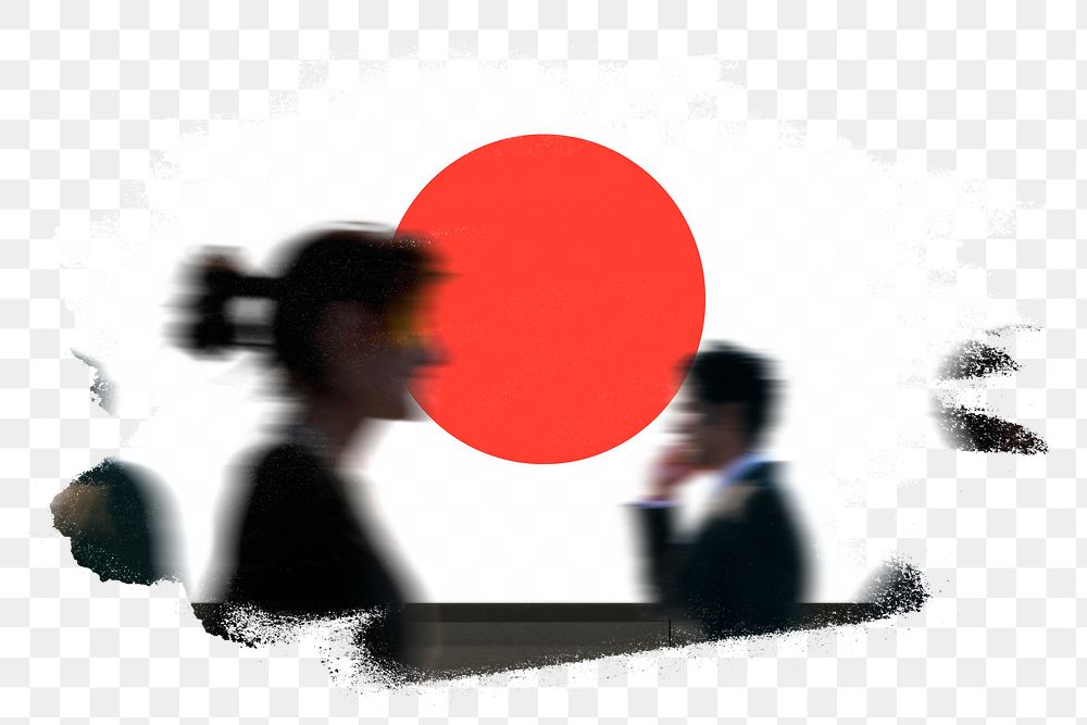 Japan png flag brush stroke sticker, silhouette people, transparent background