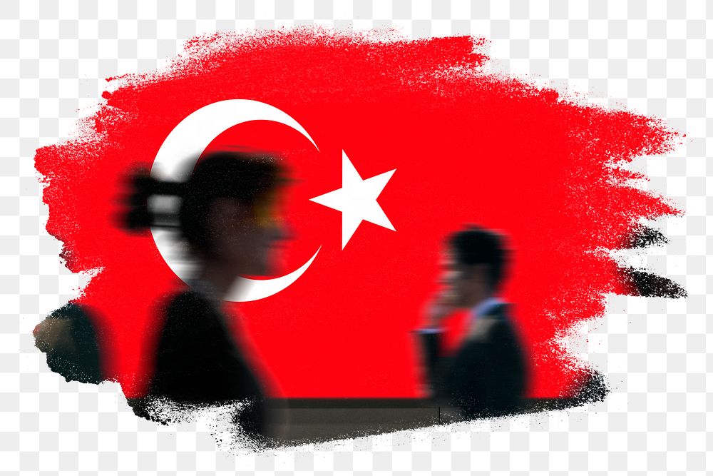 Turkey png flag brush stroke sticker, silhouette people, transparent background