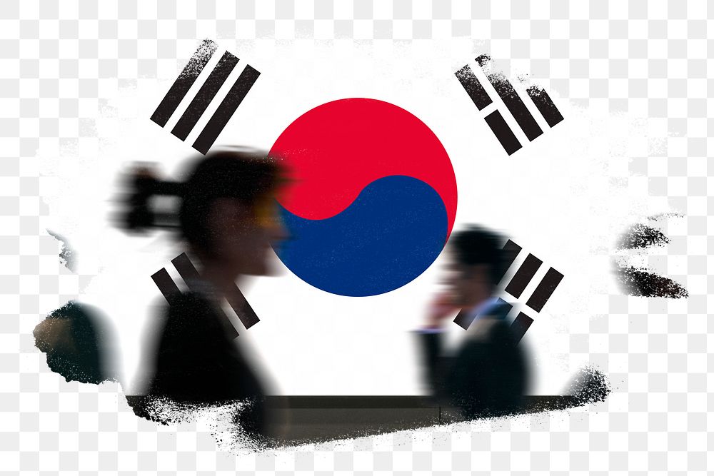 South Korea png flag brush stroke sticker, silhouette people, transparent background