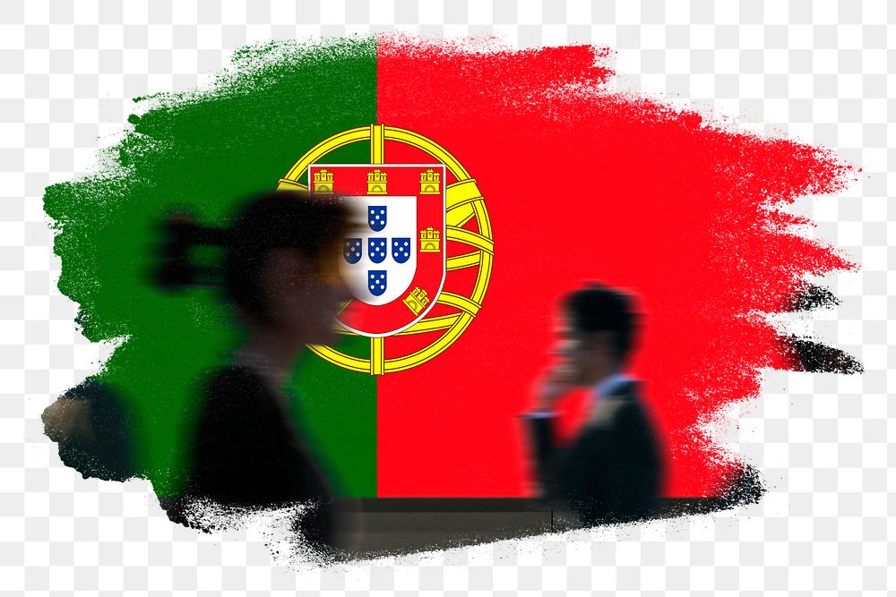 Portugal png flag brush stroke sticker, silhouette people, transparent background