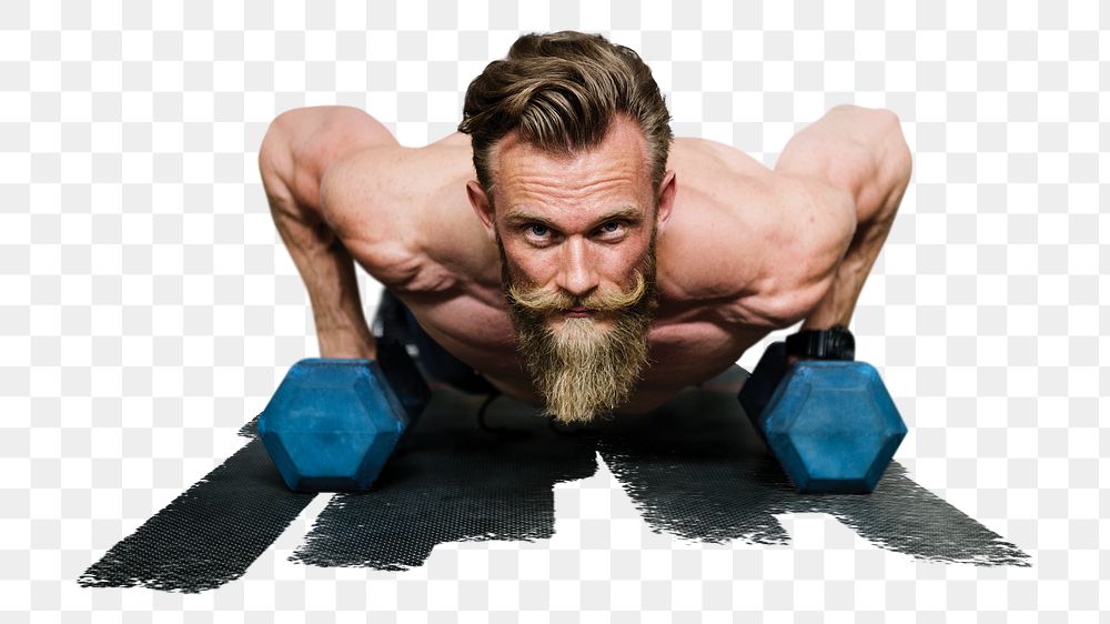 Man png doing push-up sticker, transparent background