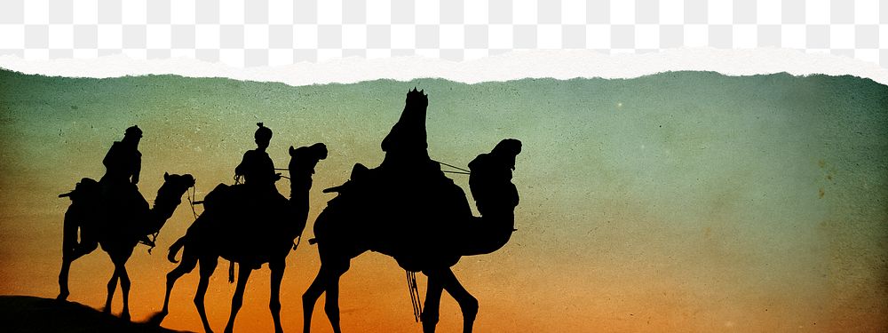 Three wise men png border, transparent background, Biblical Magi aesthetic