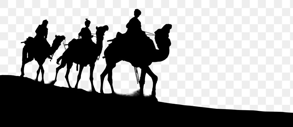 Three wise men png border, transparent background, Biblical Magi silhouette