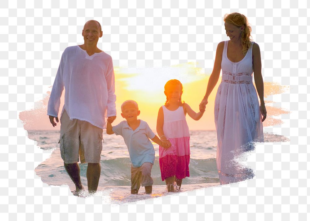 PNG A Caucasian family is enjoying summer vacation, collage element, transparent background