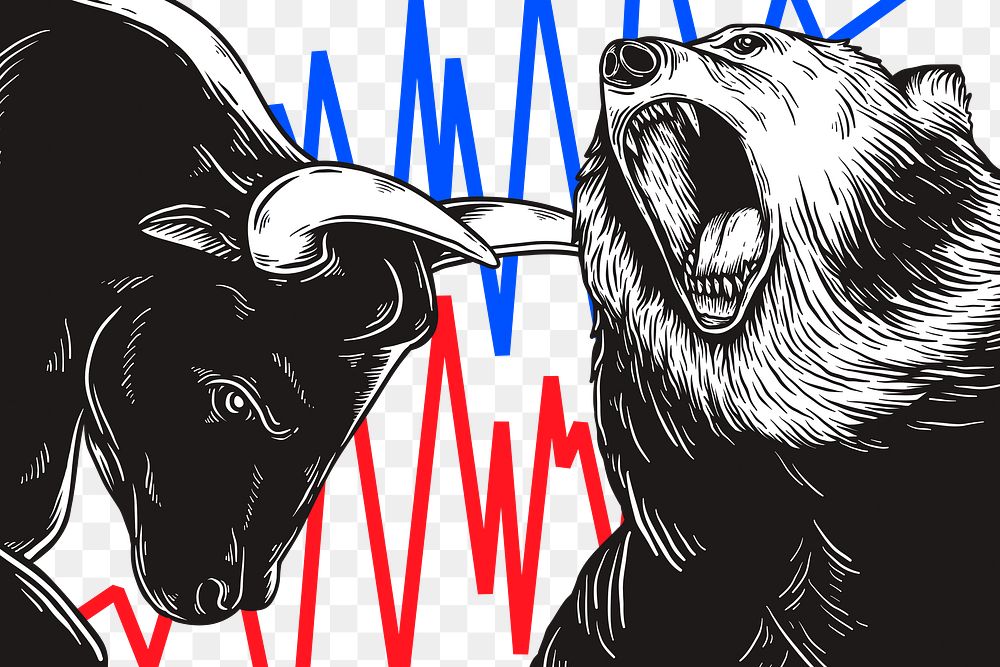 Png bull vs bear markets sticker, transparent background