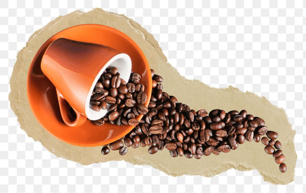 Coffee beans png cup sticker, food & drink torn paper, transparent background