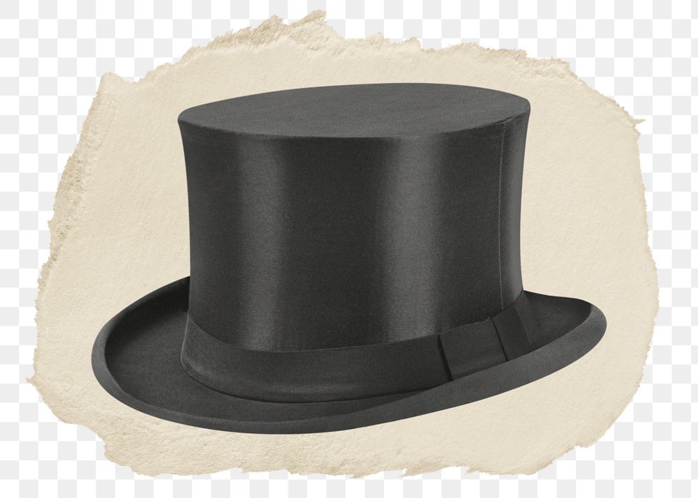 Top hat png sticker, ripped paper on transparent background