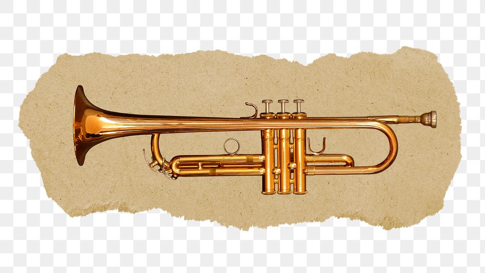 Trumpet png sticker, ripped paper, transparent background