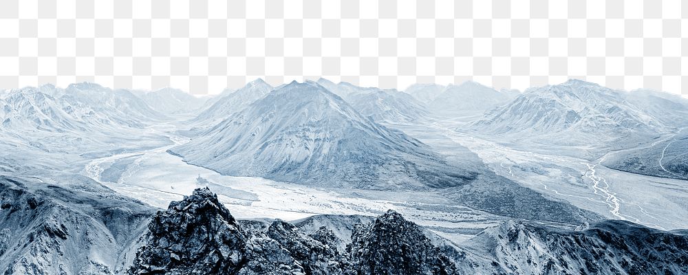 Snow mountain png border, winter aesthetic, transparent background