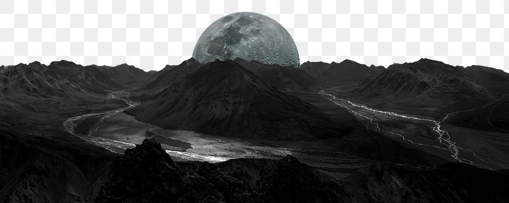 Dark space png border, full moon aesthetic, transparent background