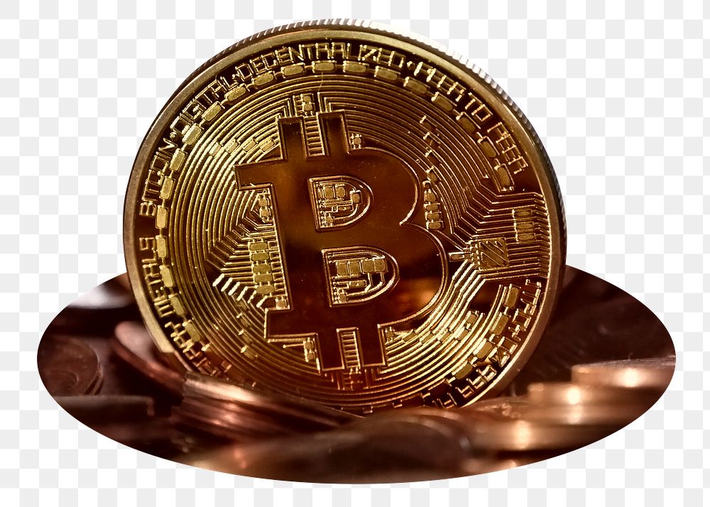 Gold bitcoin png badge sticker, cryptocurrency photo, transparent background