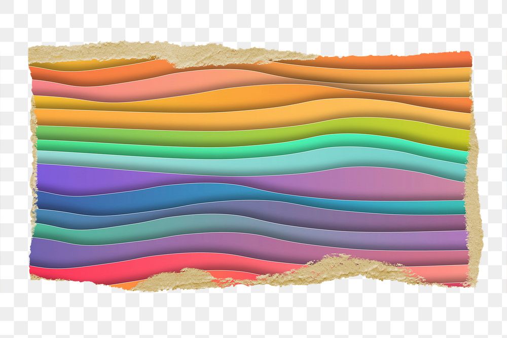 Rainbow paper png waves texture sticker, ripped paper, transparent background