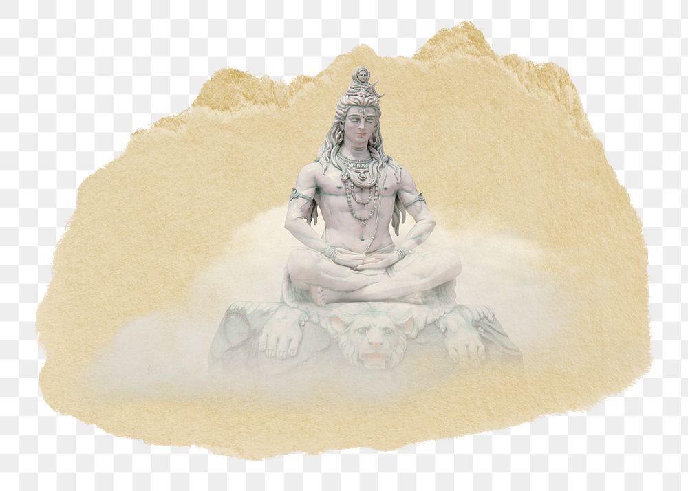 Lord Shiva png statue sticker, ripped paper, transparent background