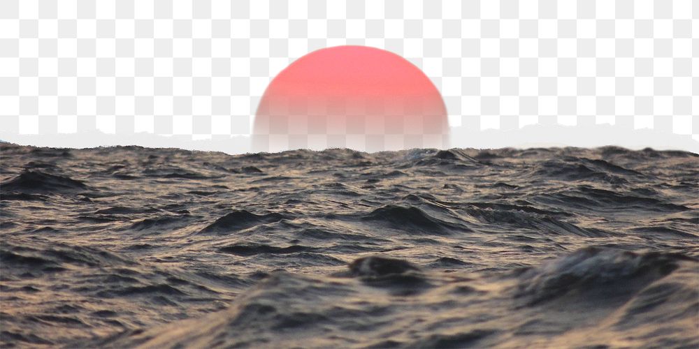 Ocean sunset png border, torn paper design, transparent background