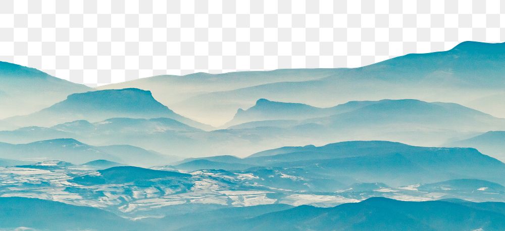Abstract blue mountains png border, transparent background