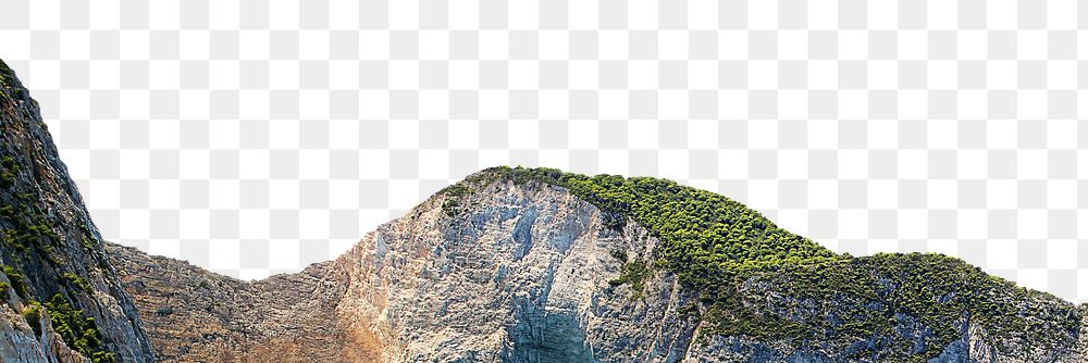Island mountain png border, nature aesthetic, transparent background