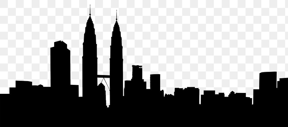 Skyline silhouette png border, Kuala Lumpur, black, transparent background