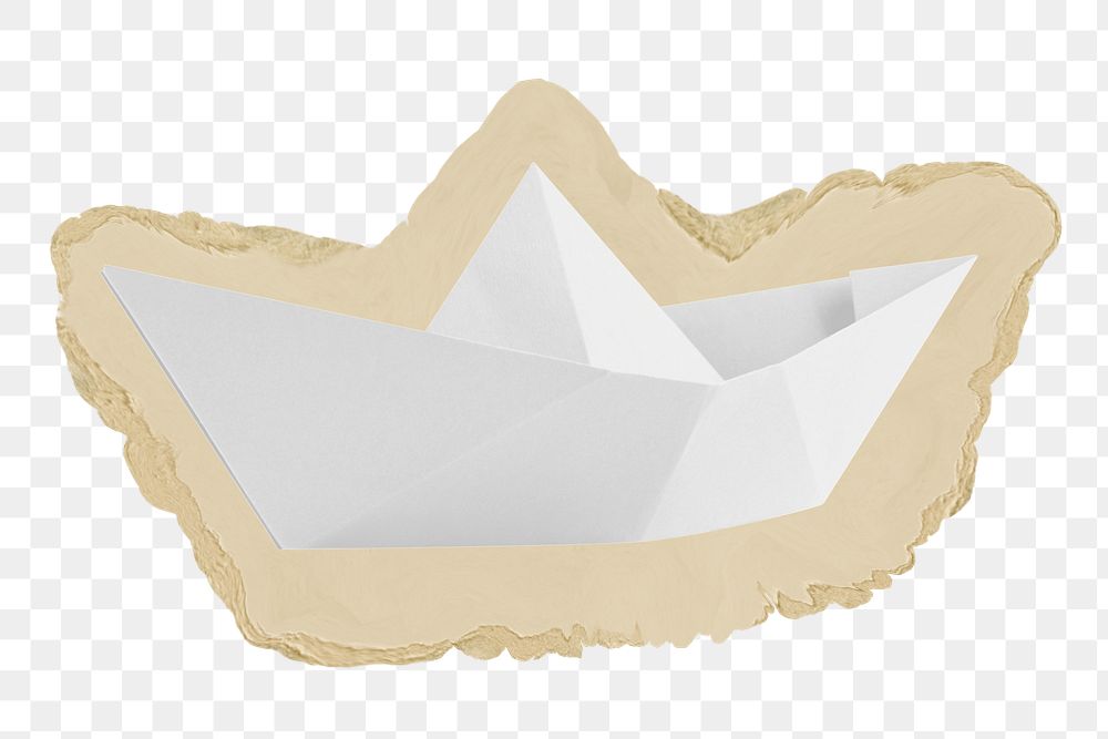 Paper boat png sticker, ripped paper, transparent background